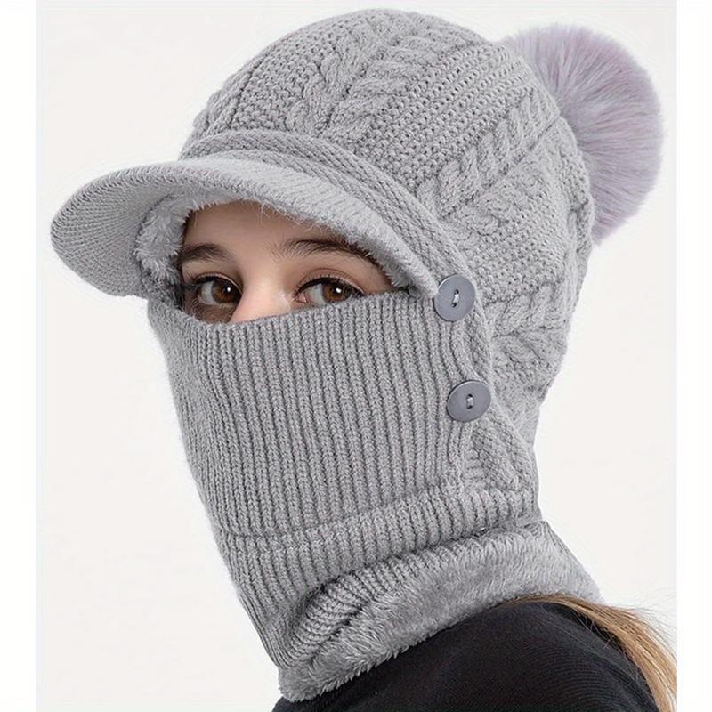 1PC Winter Women's Pullover Ear Warmer Hat Scarf Mask Combo – Thick Fleece-Lined Knitted Ski Cap for Cold Weather, Cable Pattern Beanie with Slouchy Fit, Soft Windproof Design for Outdoor Sports and Daily Wear unique funny trucker autumn baseball witch