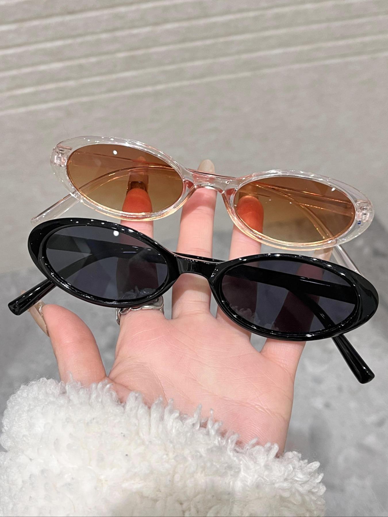 Unisex Street Style Vintage Oval Frame Sunglasses, 2 Pairs Trendy Y2k Sunglasses for Everyday Use, Fashion Accessories for Outdoor Activities for Women & Men with Box, Classic Oval Sunglasses