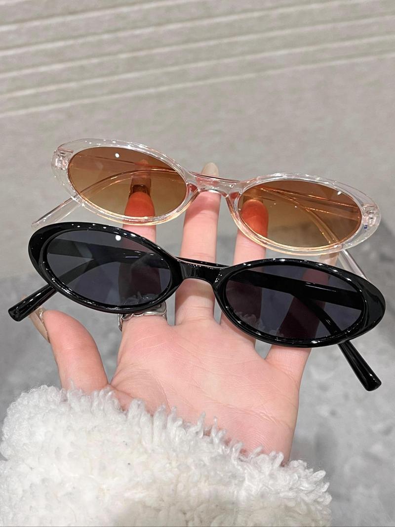 Unisex Street Style Vintage Oval Frame Sunglasses, 2 Pairs Trendy Y2k Sunglasses for Everyday Use, Fashion Accessories for Outdoor Activities for Women & Men with Box, Classic Oval Sunglasses
