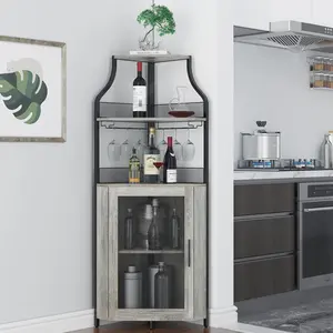 GARVEEIndustrial Corner Wine Cabinet, Removable Rack & Glass Holder