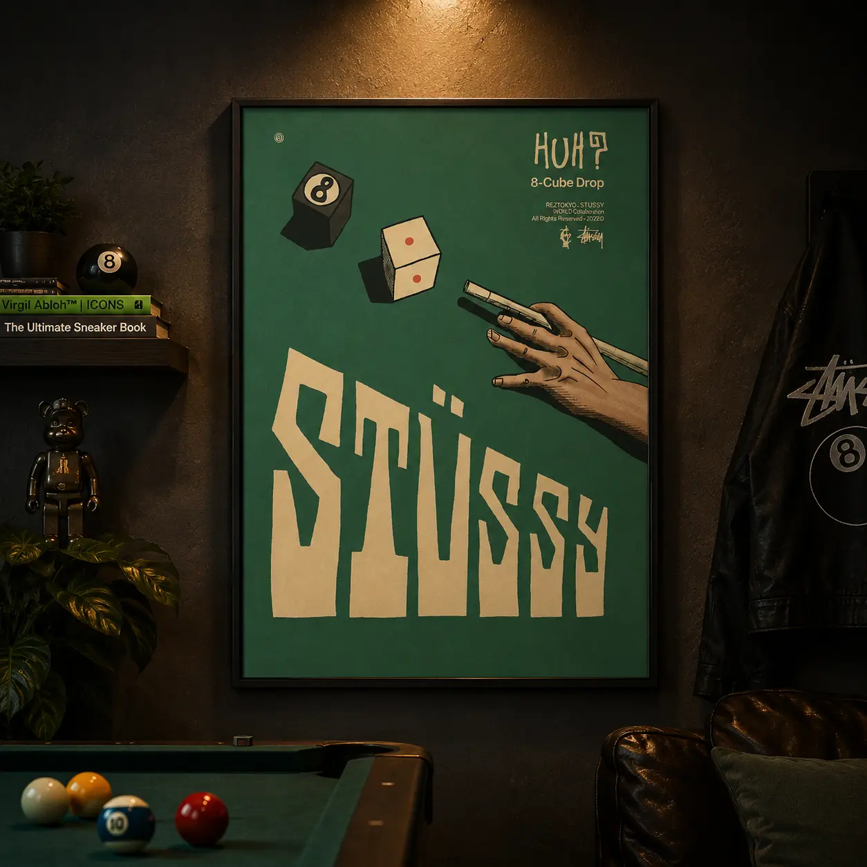 Vintage 8 Ball Poster, Streetwear Hypebeast Style Wall Art, Retro Billiards Canvas Print, Trendy Y2K Room Decor, Cool Dice Graphic Artwork for Mens Dorm Bedroom Game Room, Modern Man Cave Wall Decoration