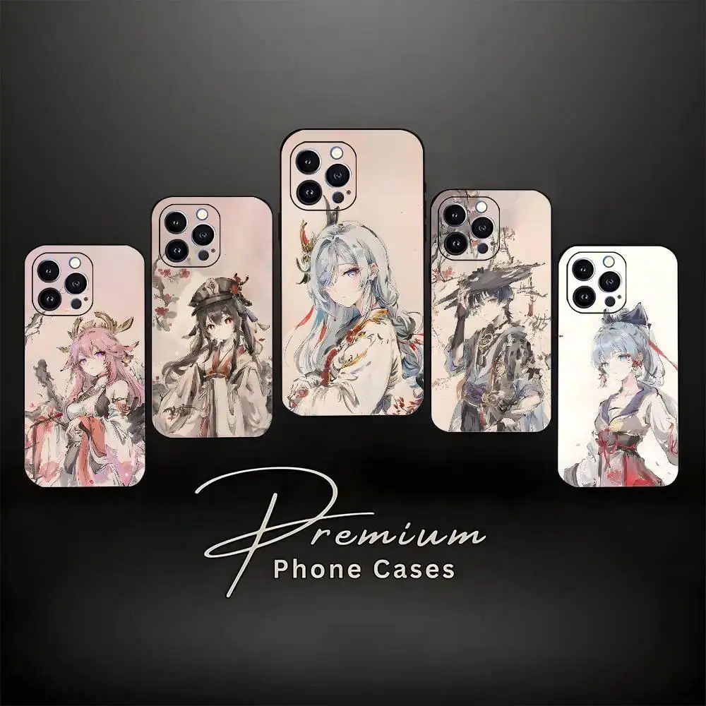 Genshin Impact Character Phone Case For iPhone 11-17 Pro Max/Plus & Samsung Galaxy S23-S25 Soft Black Silicone Shockproof Cover