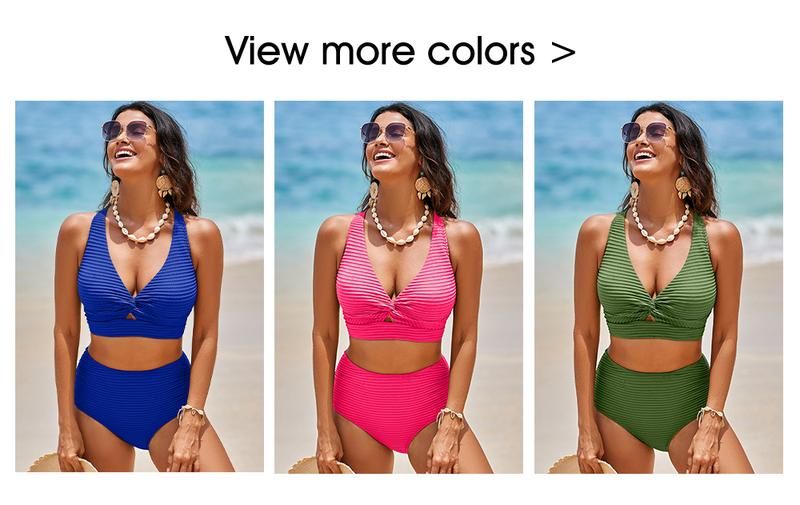 2 Piece Bikini Set Women's Textured Bikini Sets Twist Front Top Swimsuits High Waisted Bathing Suits Swimming Clothing Beach Water Sports,Swimsuits Slimming Bikini Swimwear