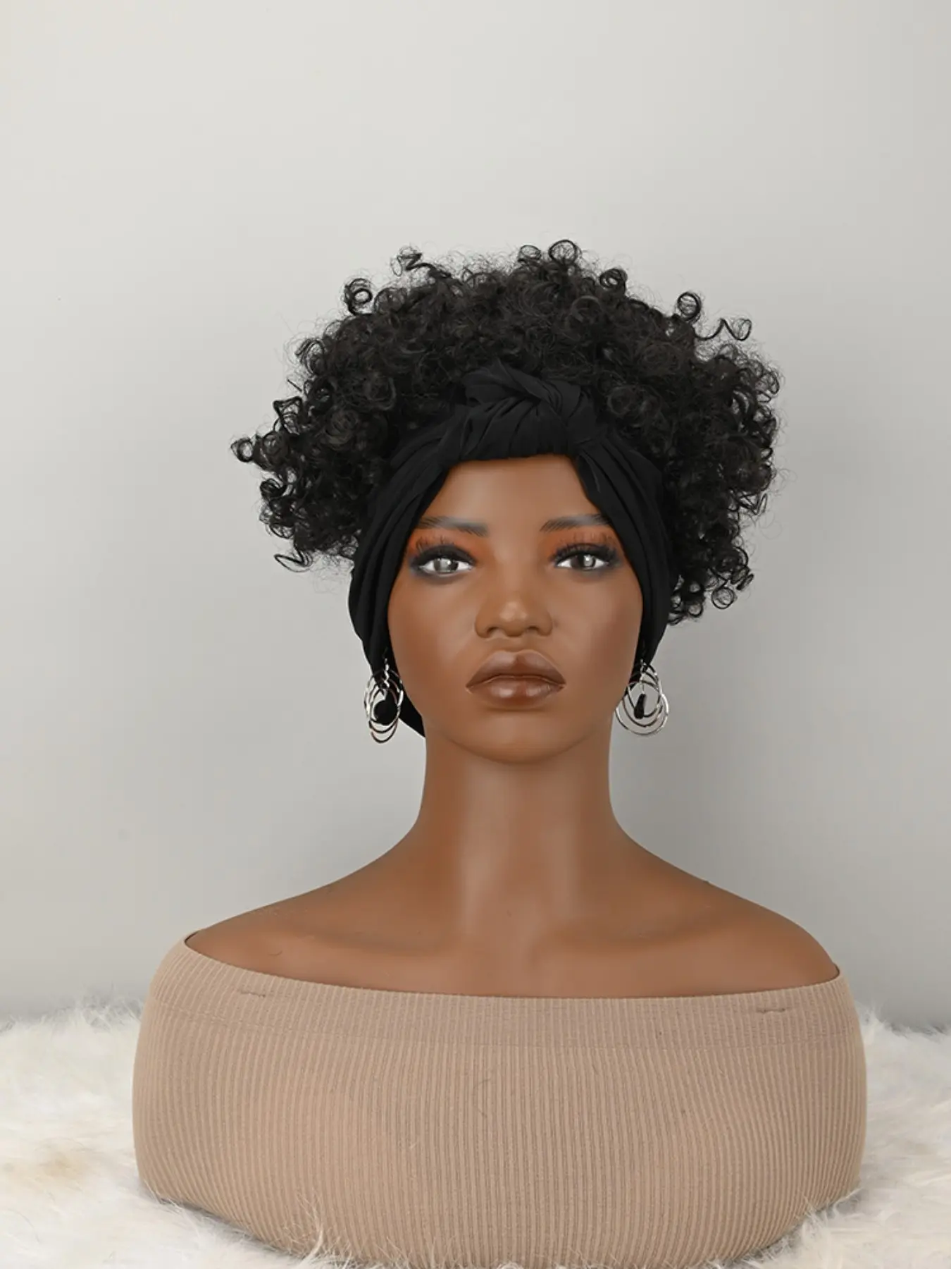 Women's Headband Style Wig, Afro Kinky Curly Design, Synthetic Short Hair, Headband Attached, Perfect for Daily Wear & Stylish Looks