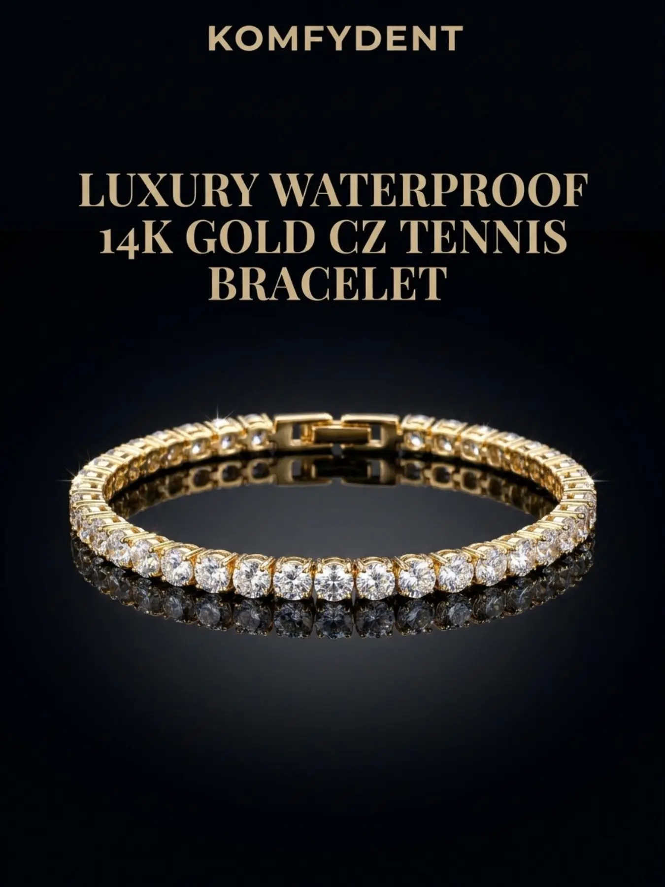 Women's 14k Plated Waterproof Cz Tennis Bracelet, Trendy Sparkling Round Cubic Zirconia, Ideal for Wedding, Engagement, Daily Wear, Romantic Gift