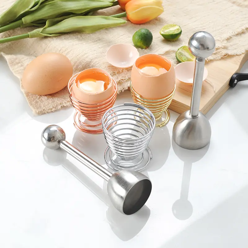 1/3 Pcs Stainless Steel Egg Opener Tool, Spring Egg Shell Cracker with Egg Holder Cup, Easy Egg Topper Gadget for Kitchen Breakfast Use