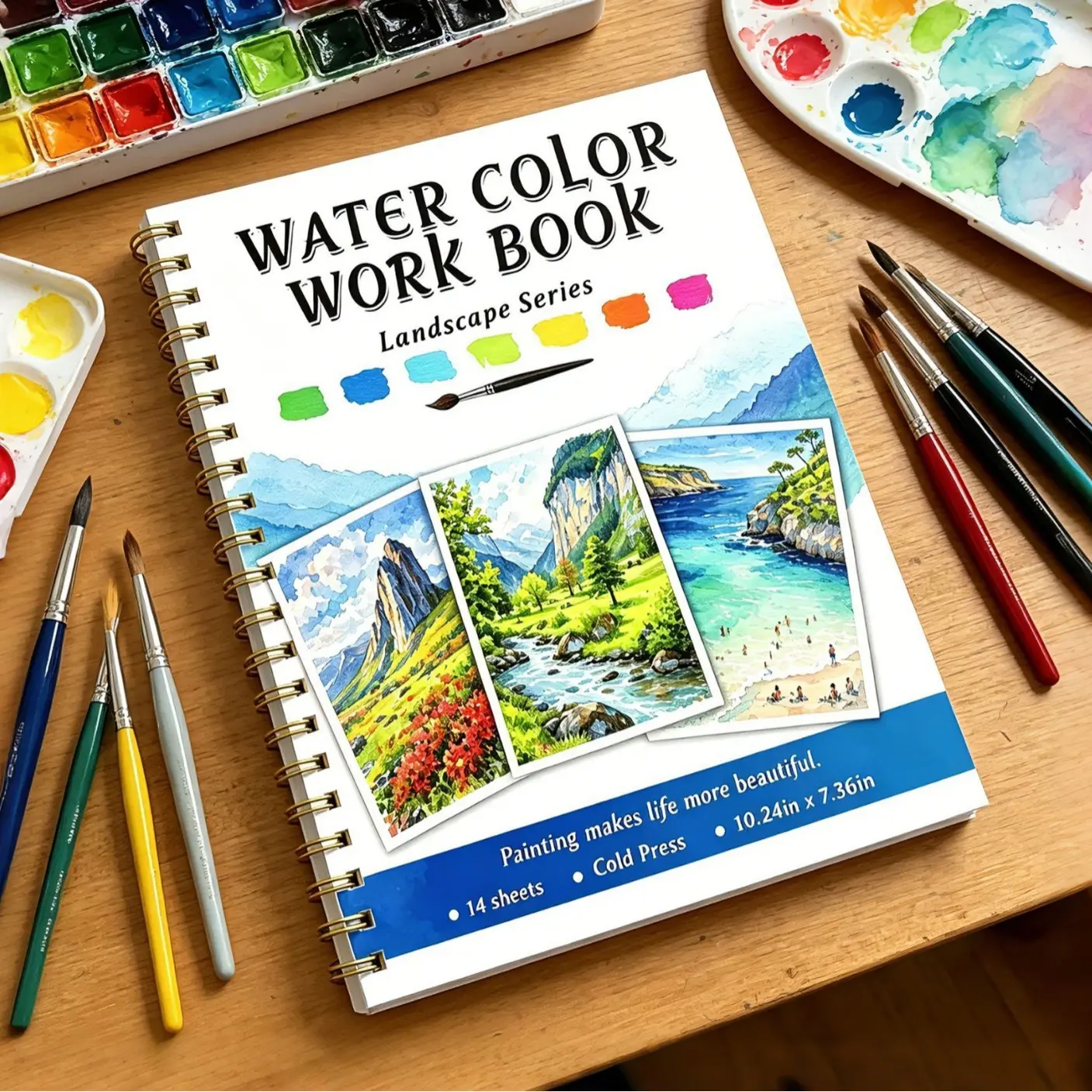 Watercolor picture book suitable for beginners in painting, watercolor coloring book suitable for adult spiral binding, watercolor drawing book comes with coloring tutorial, suitable for women to relieve stress, perfect birthday and holiday gifts