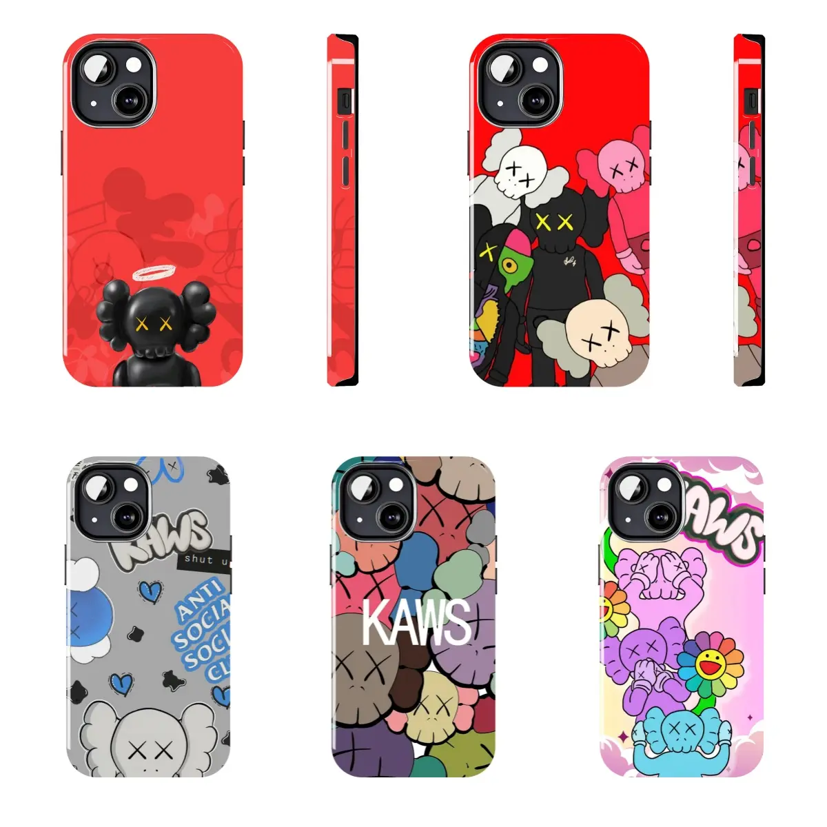 Colorful KAWS BFF X Eyes doll phone case, shockproof soft silicone protective case, trendy streetwear style Y2K aesthetic cute cartoon art toy protective case, compatible for iPhone17 ProMax /16/15/14/13/12/11 Plus for Samsung phones,