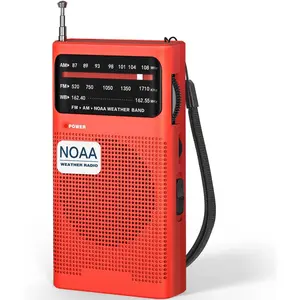NOAA Weather Radio, AM FM NOAA Emergency Radio Portable with Best Reception, Headphone Jack, Powered by 2 AA Battery, Transistor Radios Battery-Operated for Emergency, Hurricane, Home(Red)