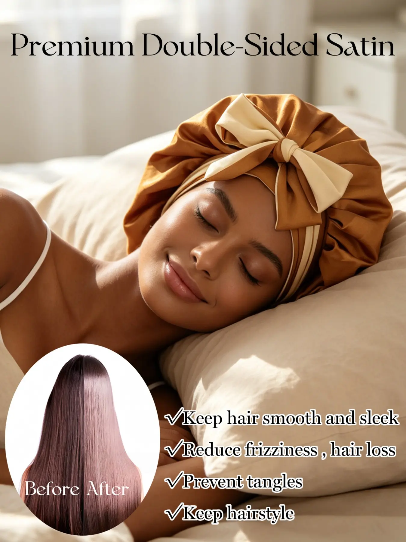 Double Layer Women's Satin Sleep Cap, Tie Design, Ideal for Casual Home Wear, Sleeping, and Hair Care, Comfortable and Stylish