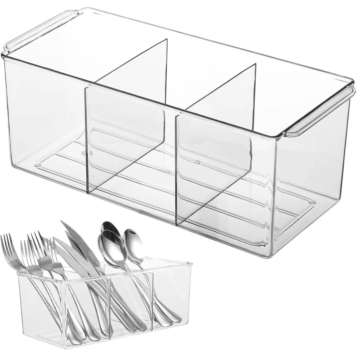 Plastic Utensil Storage Basket - Kitchen Countertop Organizer for Knives, Forks, Spoons, Tableware, Ideal for Indoor Countertop or Outdoor Picnic Use