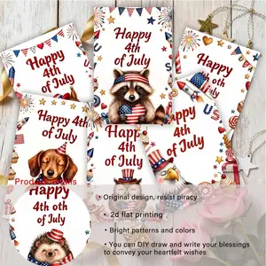 6-Set/12-Set/24-Set 2D Flat-Printed 4th of July Cute Animals Themed DIY Greeting Card Set, with Envelopes & Blank Writeable Inner Pages, Blessing & Message Cards, Multi-Purpose Thank You & Greeting Cards Suitable for Holiday Gifting