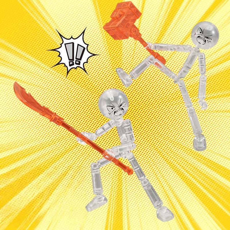 2PCS Novelty Action Figure Stickman Assembled Robot Movable 3d Printing Mannequin Multi-jointed Stickman Toy