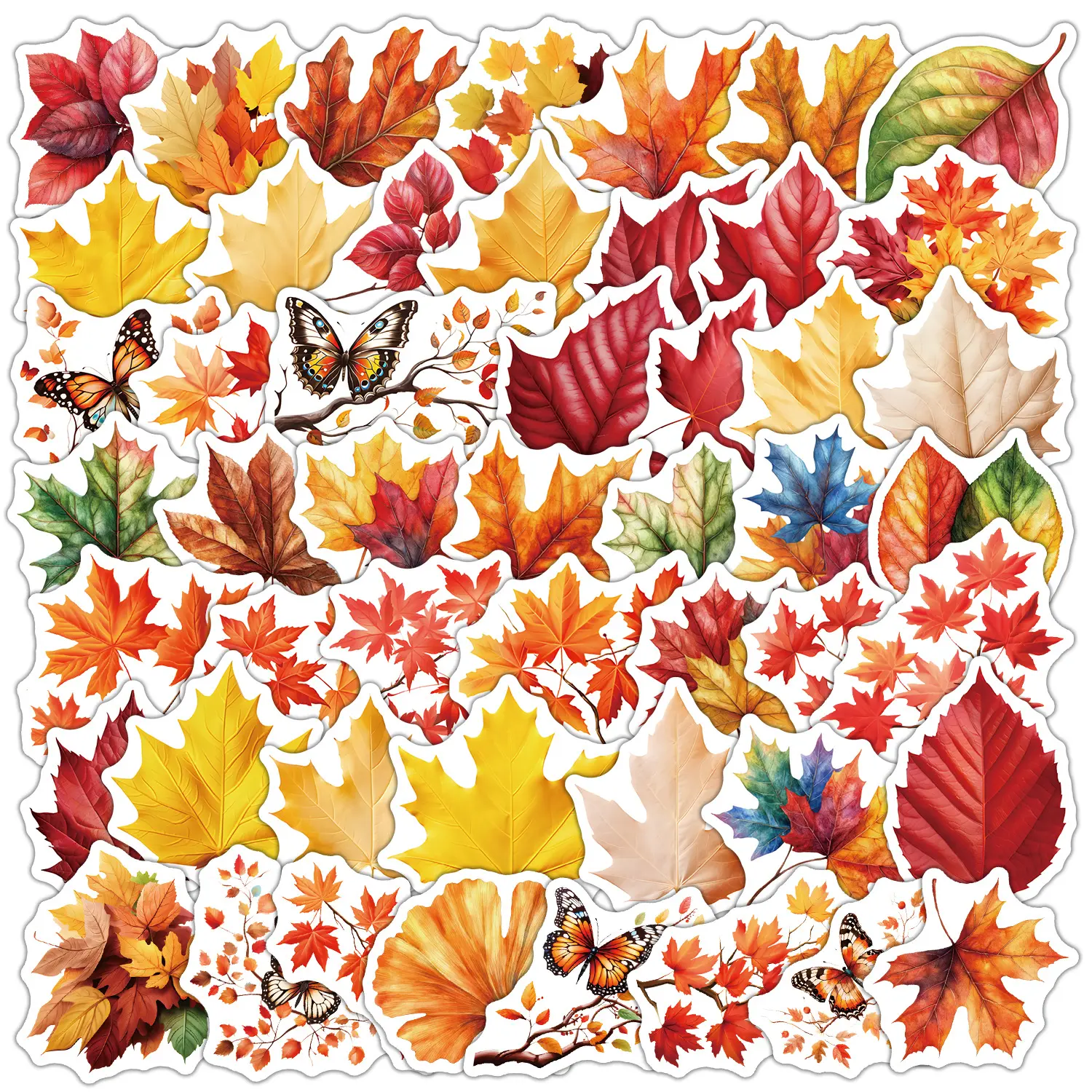 50Pcs Fall Autumn Leaves Graffiti Stickers Diary Sticker Pack Planner Accessories Office Products Back To School Journal Notebook Laptop Water Bottle Luggage Skateboard Decor