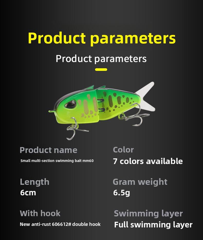 60mm Multi Jointed Fishing Lure Double Hooks Colorful Sinking Lure for Bass Trout