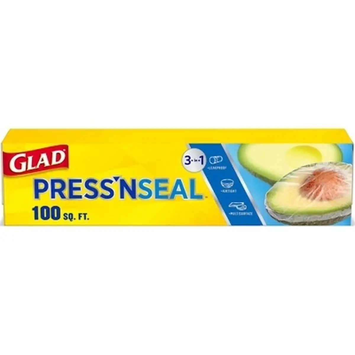 Glad Press'N Seal + Plastic Food Wrap - 100 sq ft: Clear, BPA-Free, Self-Stick, Heavy Duty, Protects Against Freezer Burn
