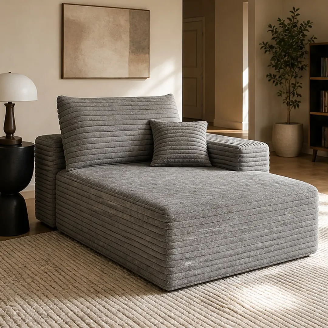 1-Seat ARCH Modular Armless Sectional Sofa with Chaise Lounge - Corduroy Cord Sofas & Couches, Single Sleeper with Cushion, Foam-Filled, Pre-Assembled, Space Saving, Antique Grey, 37.4Wx68.2Dx24.4H in, for Living Room, One Seat, Clean Minimalist Sofas & C