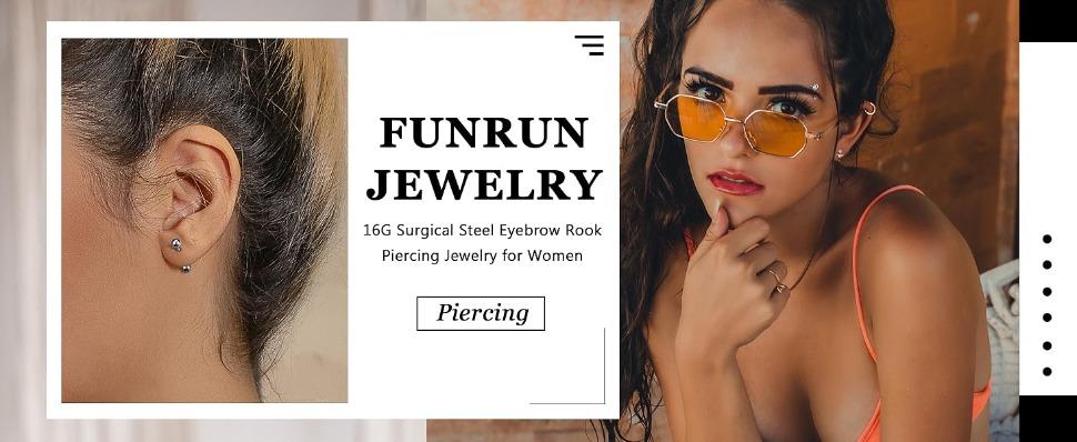 FUNRUN 13Pcs Rook Piercing Jewelry Trendy Eyebrow  Lip and Cartilage Rings for Women  Made of Surgical Steel Curbed Barbells with Colorful Ball Ends