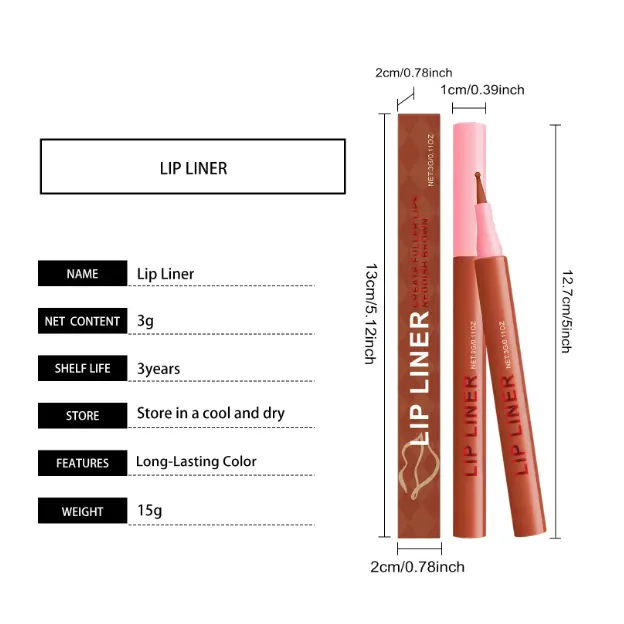 Light Brown Waterproof Lip Liner - Easy-to-Apply, Natural Color for Daily Lip Line Outlining & Commuter Makeup