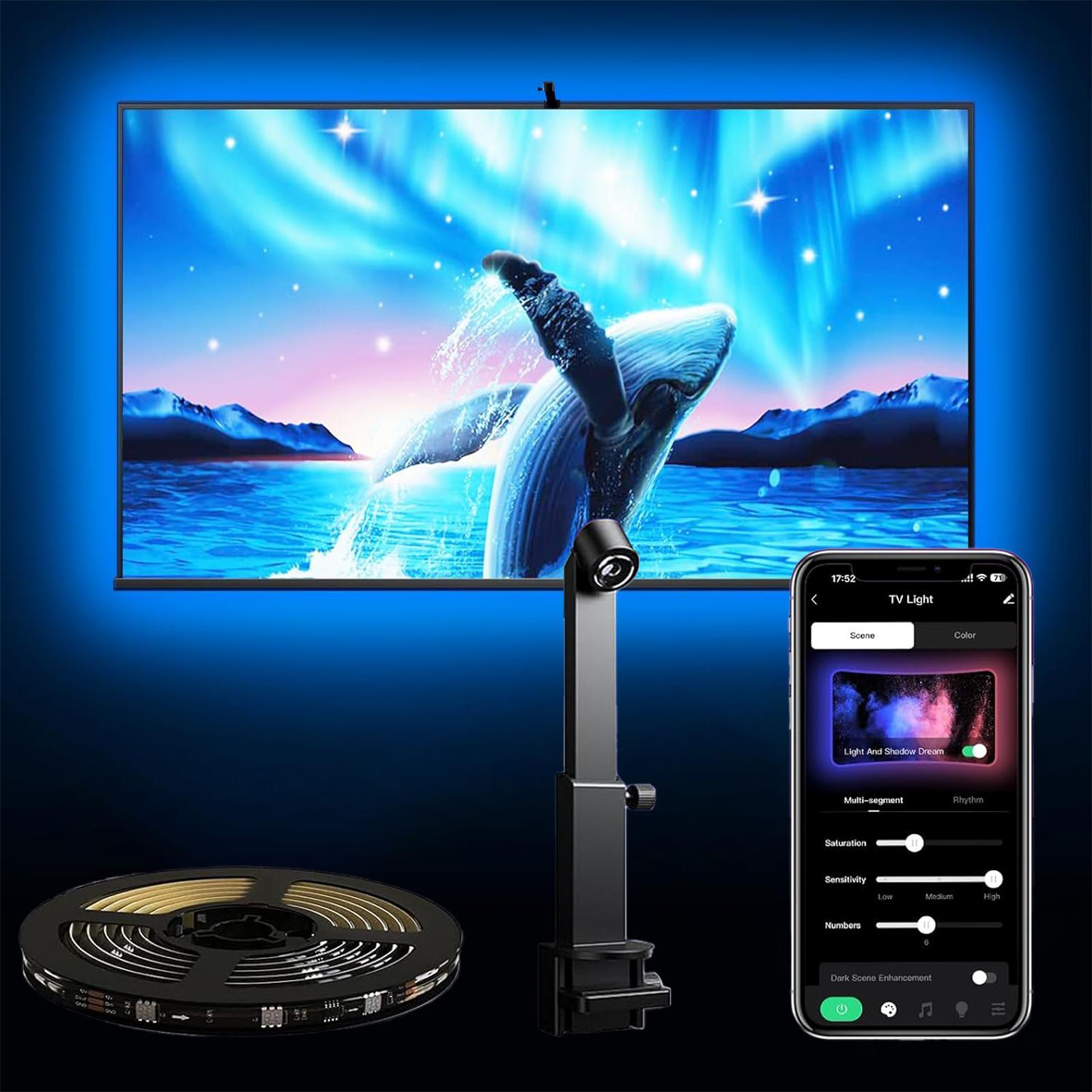 Smart TV LED Backlight Sync with Camera, Compatible with 32-85 Inch Screens, APP Control Color Changing TV Light, Smart TV Accessories