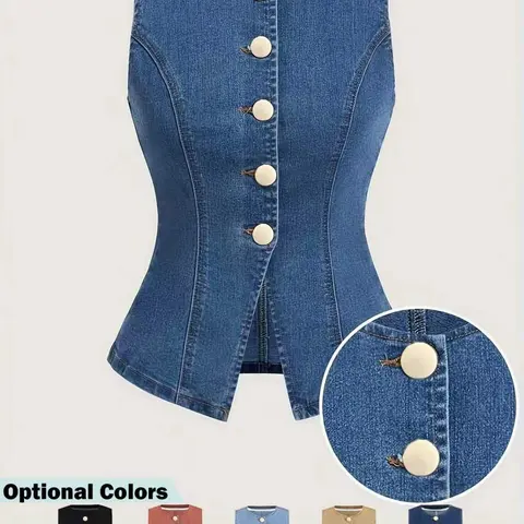 Elegant Lightweight Slim Fit Sleeveless Fitted Design Women's Button High Stretch Jean Jacket, Stylish Casual Wear for All Seasons