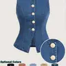 Elegant Lightweight Slim Fit Sleeveless Fitted Design Women's Button High Stretch Jean Jacket, Stylish Casual Wear for All Seasons
