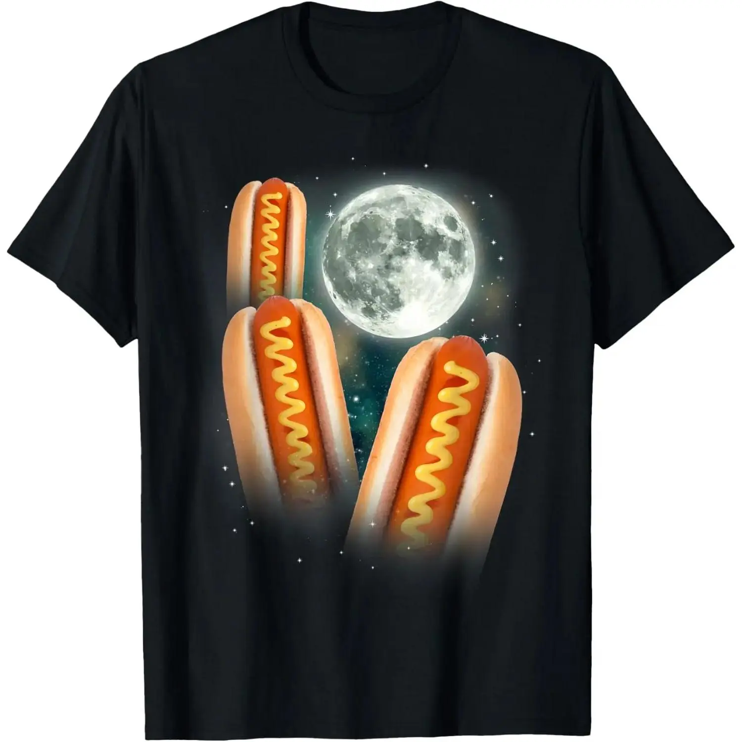 Cotton Tee Three Glizzy Moon |   Funny 3 Howling Hotdogs Cursed Meme T-Shirt T-Shirt with Look Round Neck Crewneck