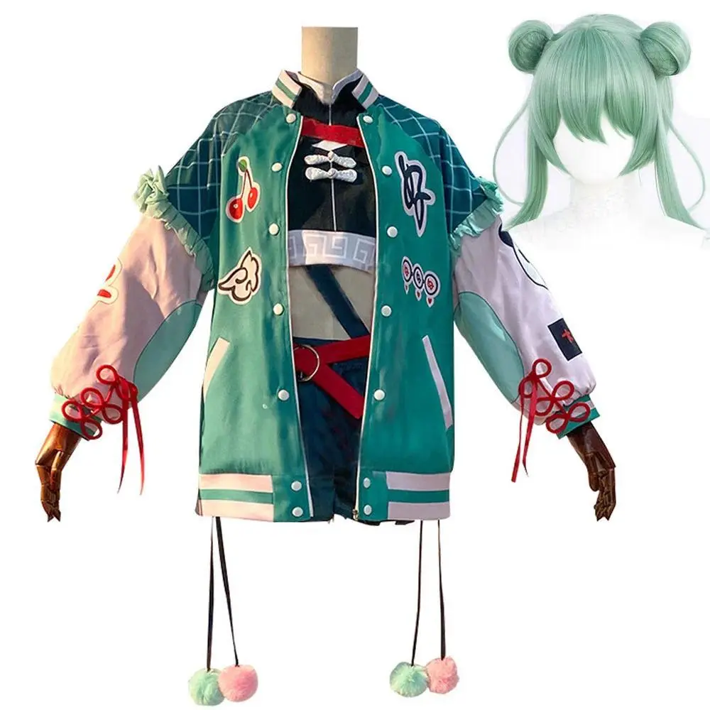 Mikuu Hao DECO 27 MV Cosplay Costume Green Bomber Jacket Hao Kore De Ii Na No Full Set Wig Halloween Xmas