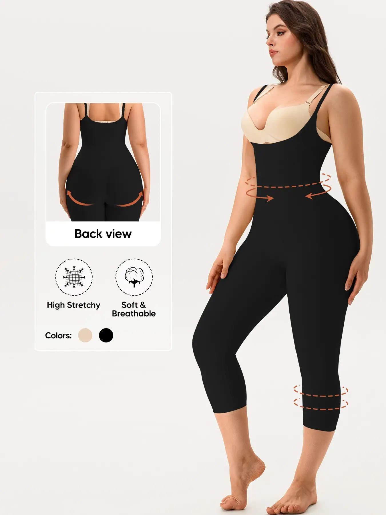Open Bust Tummy Control Full Body Shapewear Bodysuit for Women | Butt Lift Shapewear Capri Leggings | Full Body Sculpting & Smoothing Shaper
