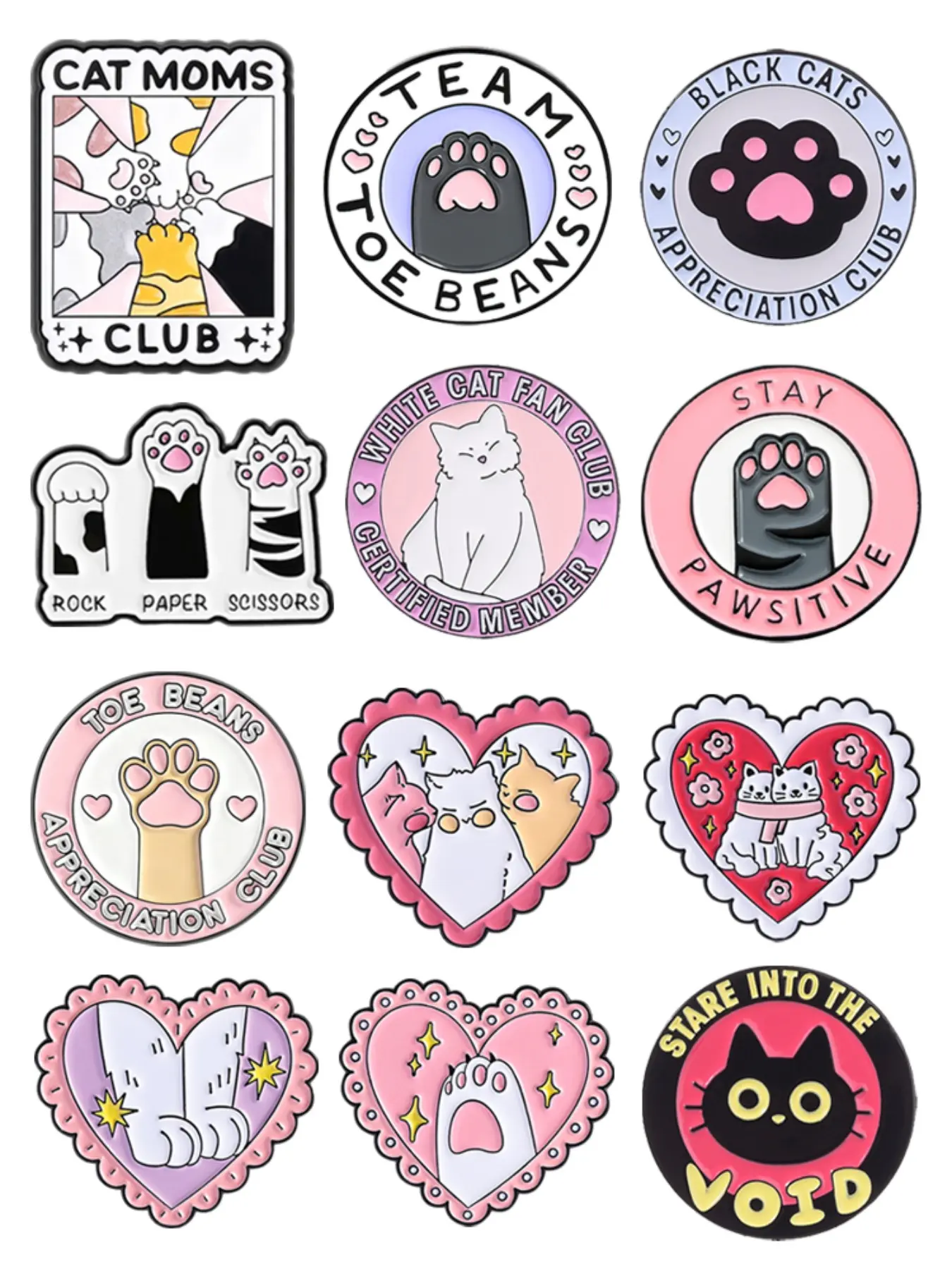 11-Piece Cute Cat Paw Brooch Set, Enamel Pin, Inspirational Quote Stay Pawsitive, Alloy Badge, Fashion Accessory for Backpacks and Clothes