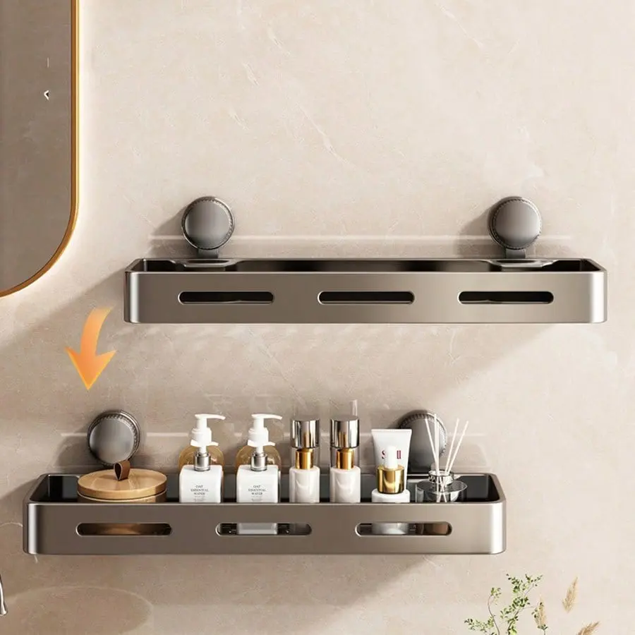 1pc Suction Shower Organizer Rack, Durable Rust-Resistant Plastic Wall-Mounted Shelf