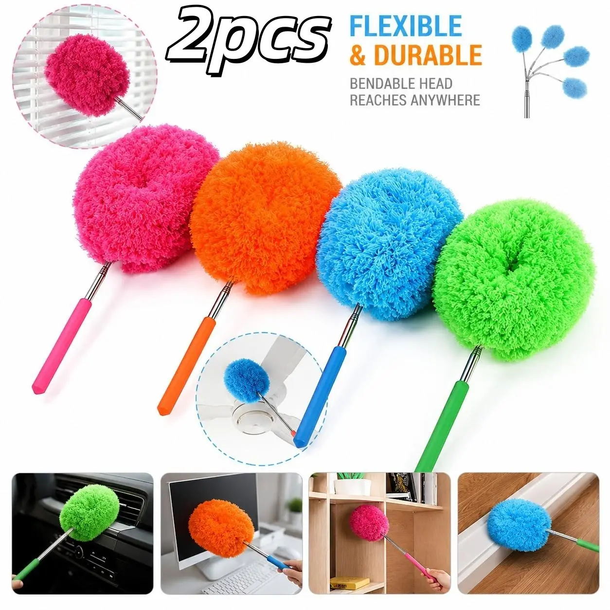 Static Fiber Duster Brush, Flexible Cleaning Tool, Extendable Dust Remover, Home Use, Adjustable Reach, Efficient Dusting Aid