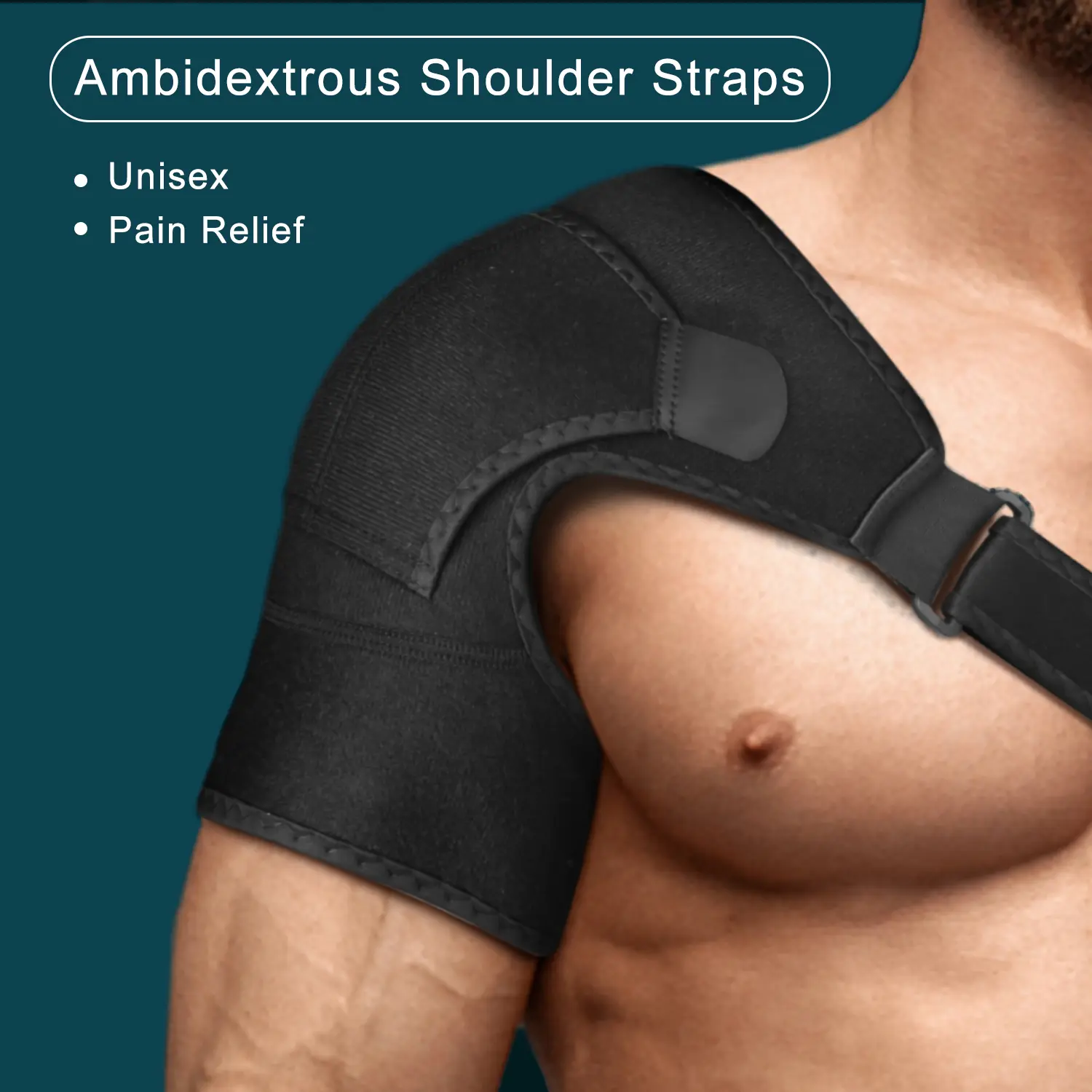 Unisex Shoulder Brace for Men Women, Adjustable Support Strap Fits Left or Right Arm. Compression Sleeve for Pain Relief.