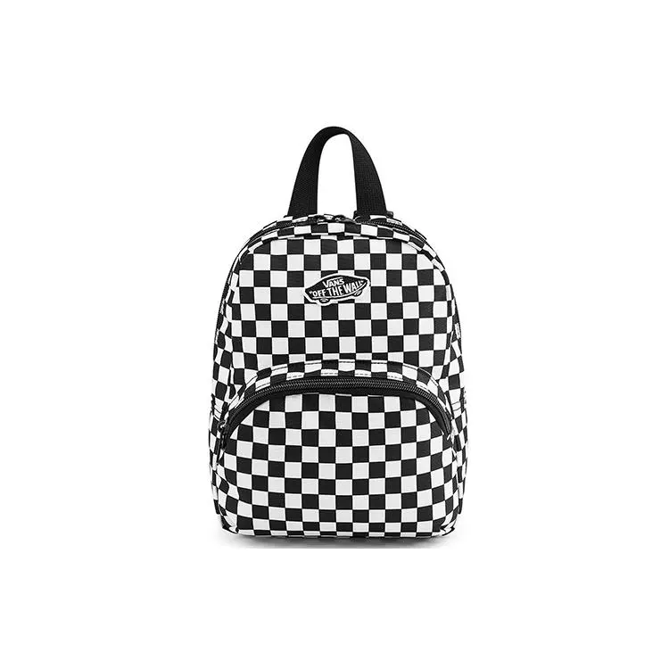 Vans Mini Backpack for Women – Plaid Print Polyester Backpack in Black and White