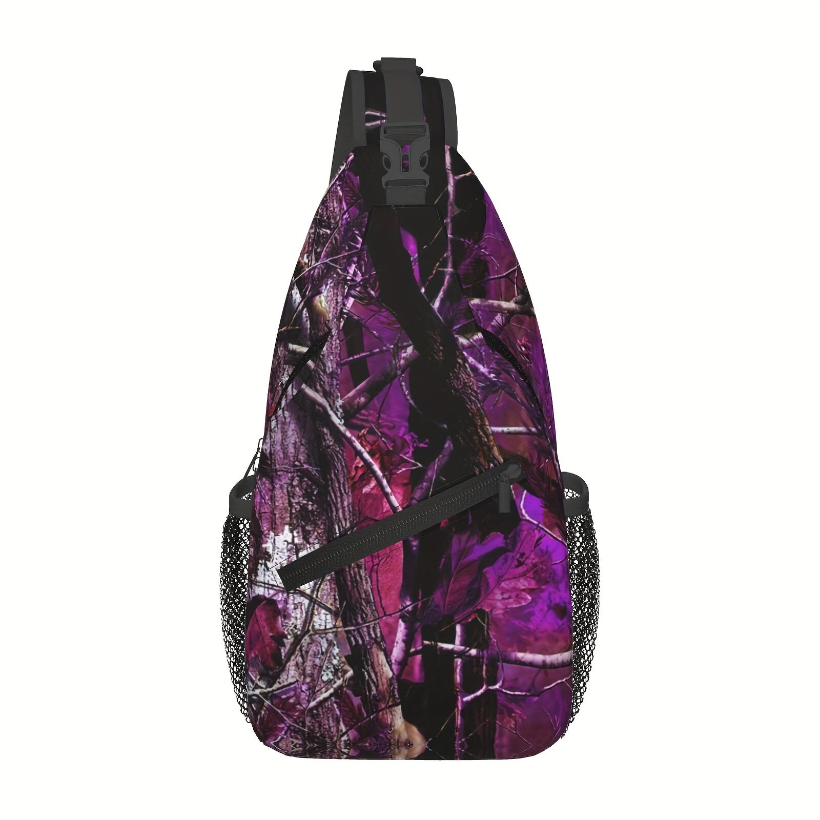 Crossbody Chest  Hiking Purple Camouflage Leaves Shoulder  Folding Large Capacity Fashion Durable Can Be Used For Shopping, Work, Leisure Travel Beach  Fishing  Travel Accessories Must Have  For School Back Christmas Gifts bag backpack