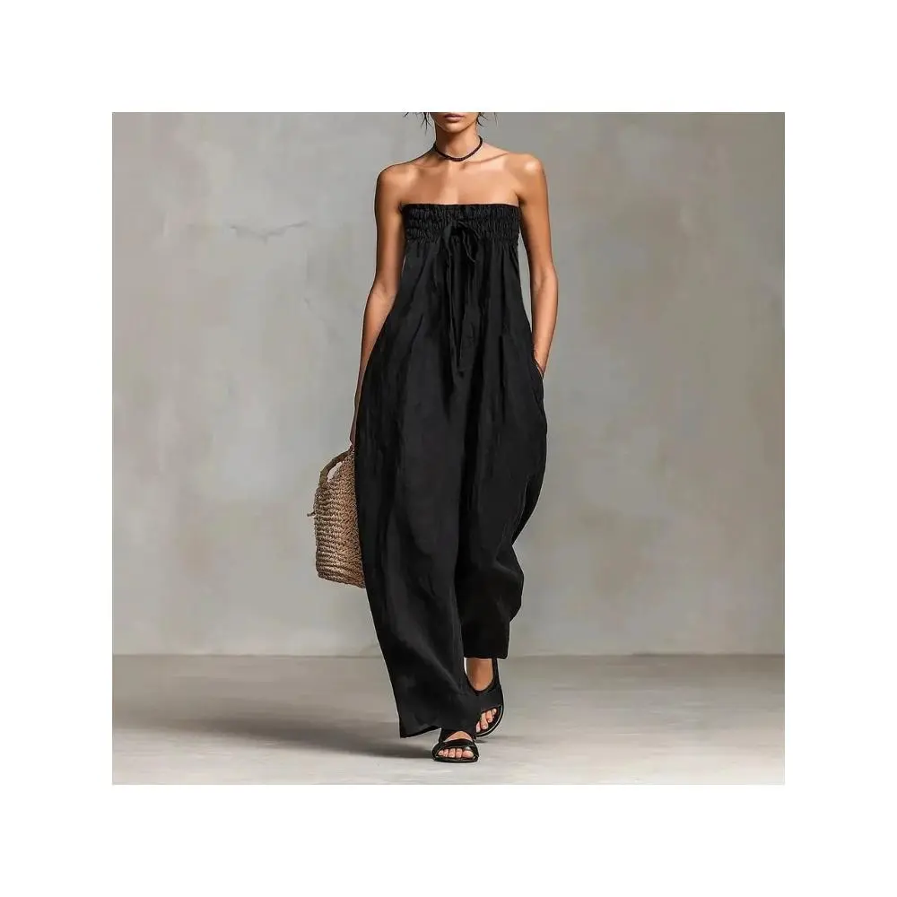 Loose Fit Jumpsuit for Women, Elegant Solid Off-Shoulder Wide Leg Summer Clothes with Straps, Women's Clothes