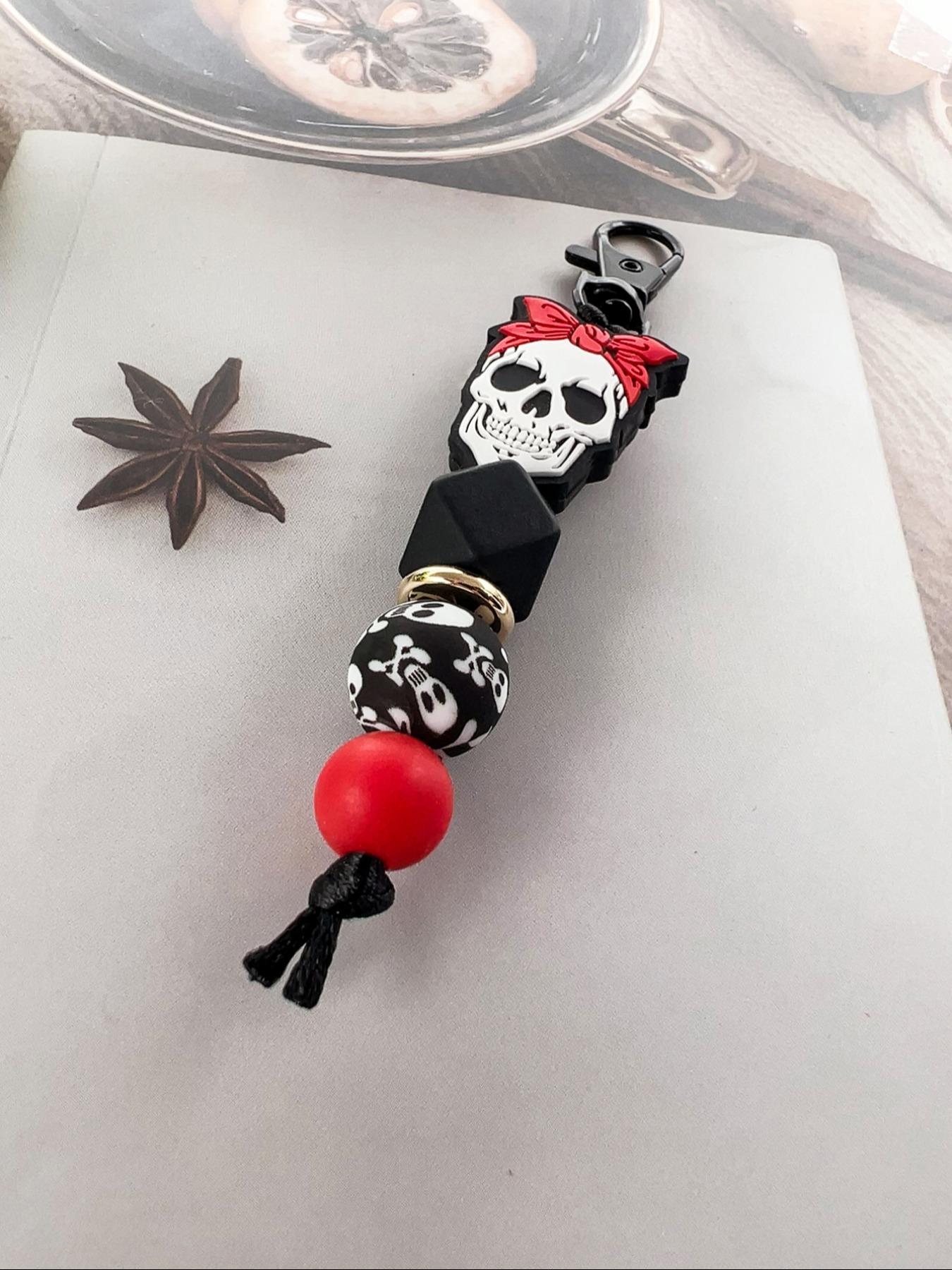 Creative Skull Design Beaded Cute Charms Keychain, Bag Charm, Novelty Silicone Beaded Keychain for Car Keys, Cute Keychain, Fashion Accessories for Women & Men As Gift, Charms, Halloween, Cute Keychain Accessory