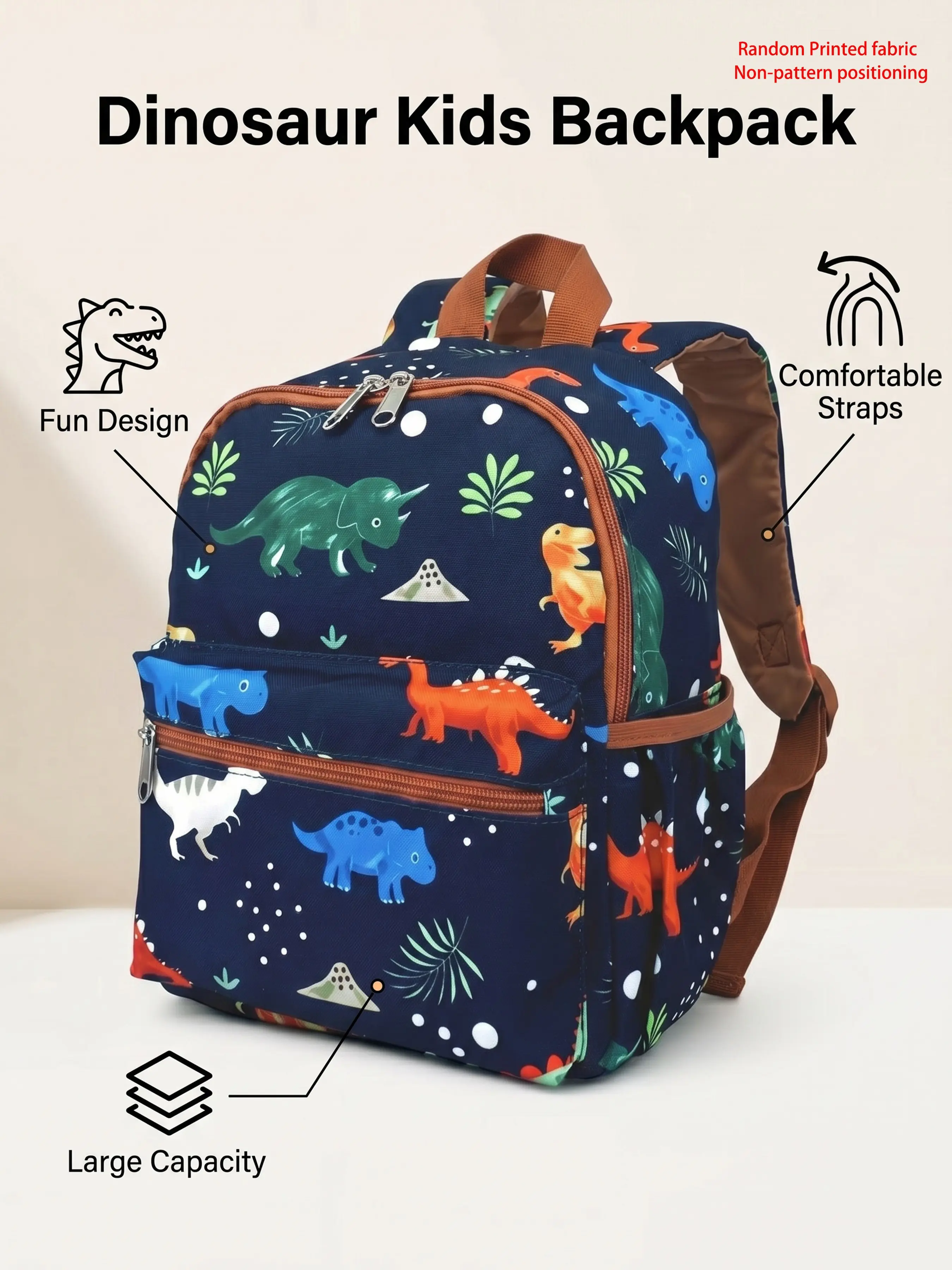 Dinosaur Cartoon Print Backpack, Adjustable Breathable Straps, Comfortable Shoulder Bag, Ideal for School, Travel, Gifts, School Backpacks