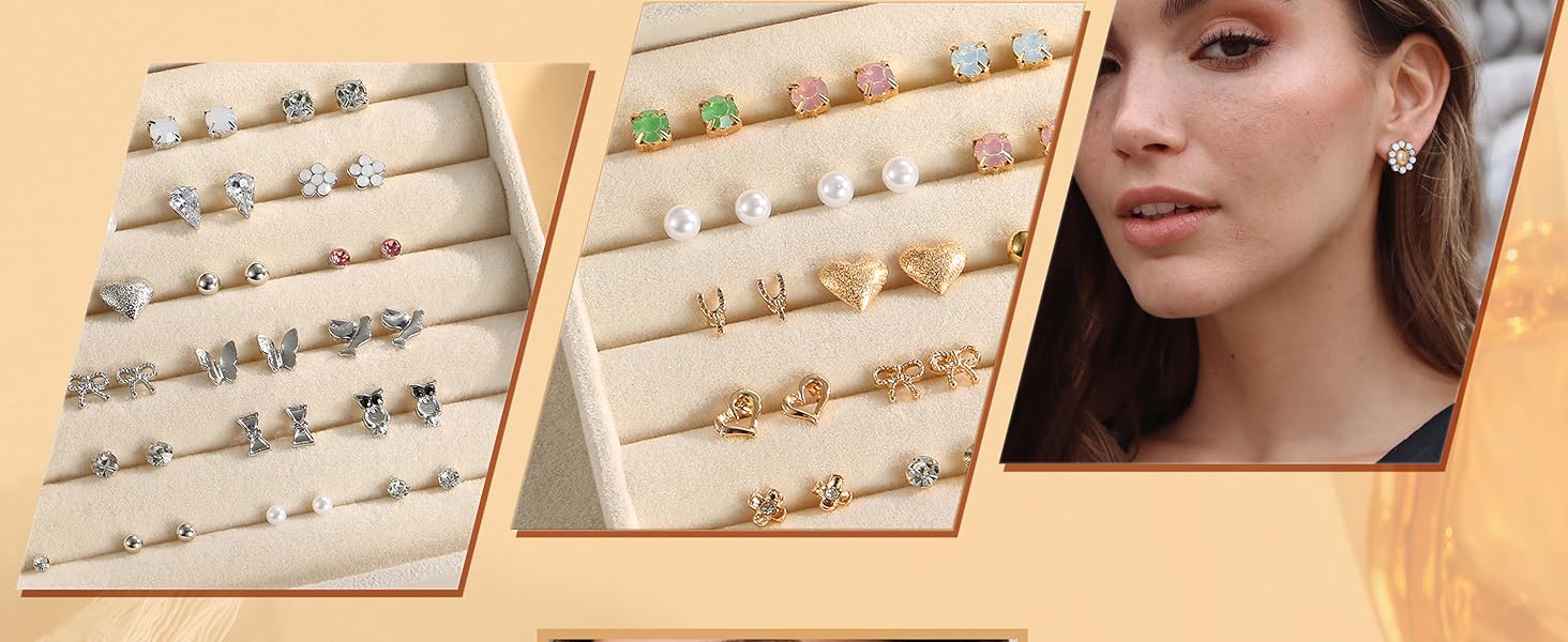 84 Pairs Aesthetic Stud & Hoop Earring Set | Hypoallergenic, 316L Stainless Steel, Daily Style Mix