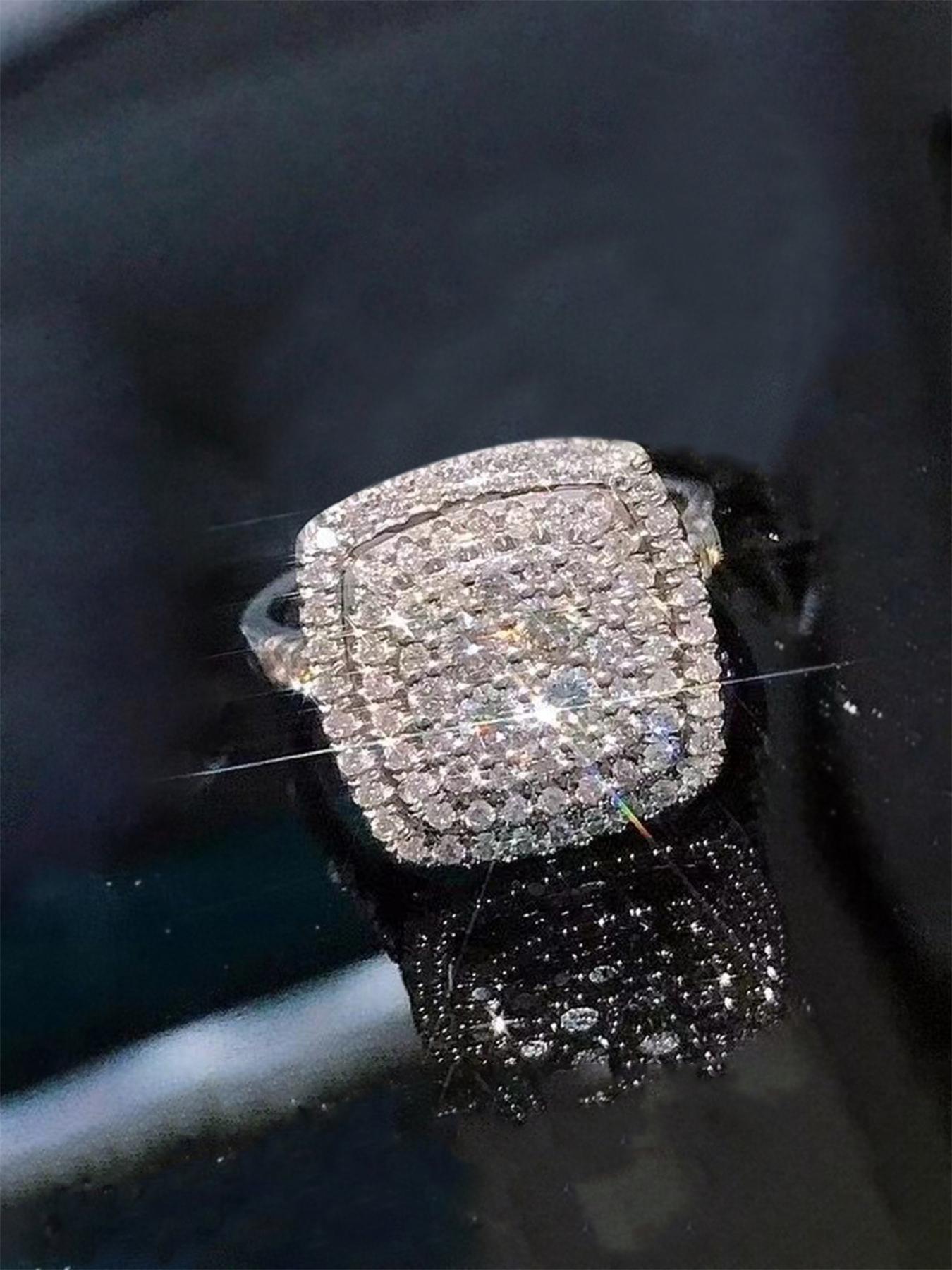 S925 Sterling Silver Fashion Square Shaped Artificial Diamond Ring, Elegant Engagement Ring, Luxury Jewelry for Party, Daily Clothing Decor, Trendy All-match & Exquisite Jewelry for Gift, Gift Ideas for Women