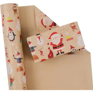Santa Snowman  Christmas Wrapping Paper  Roll,  Gingerbread Xmas  Wrap Paper 17 in x 60 ft