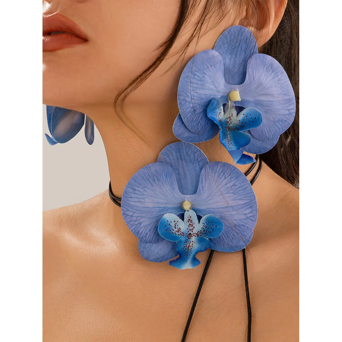 Butterfly Orchid Necklace for Women, 3D Western Dual Style Wax Cord Wrap Choker, Long Floral Lariat, Chocker Necklace, Butterfly Necklaces