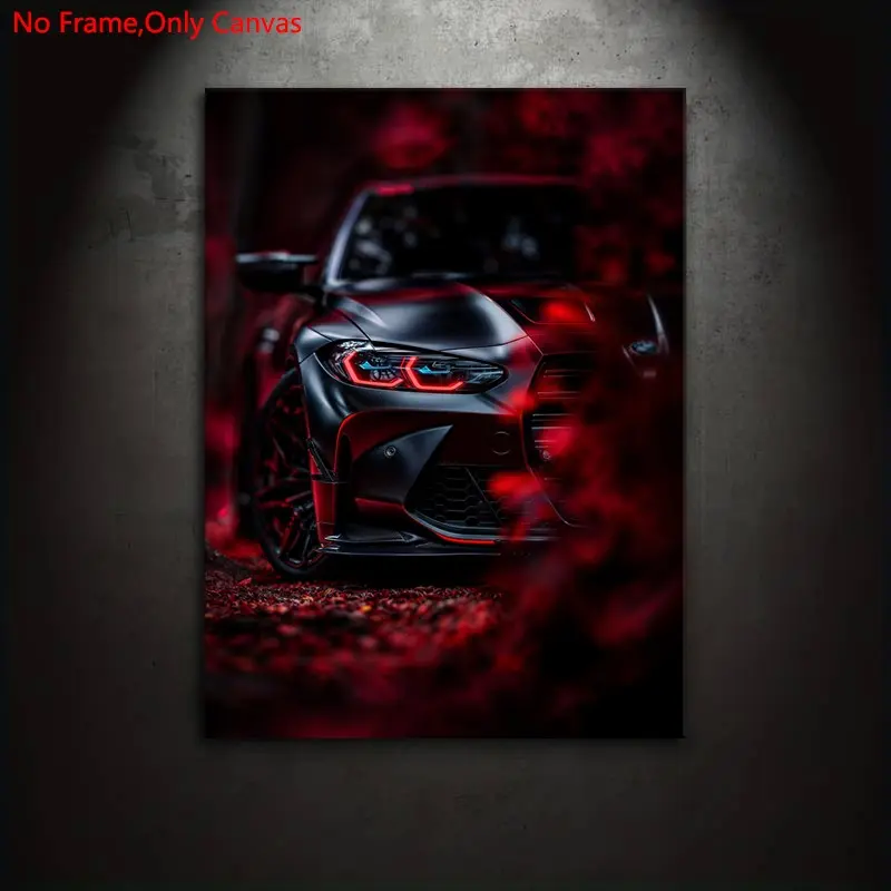 1 Piece/Set Frameless Canvas Painting Print Poster,Classic Pop Cyberpunk Dark Art,Auto Sleek Black Car Autumn,Perfect Gift for Car Lovers,Ideal Gift for Bedroom,Study,Office,Living Room,Dorm Hallway,Kitchen,Mural,Wall Decoration,Room Decor