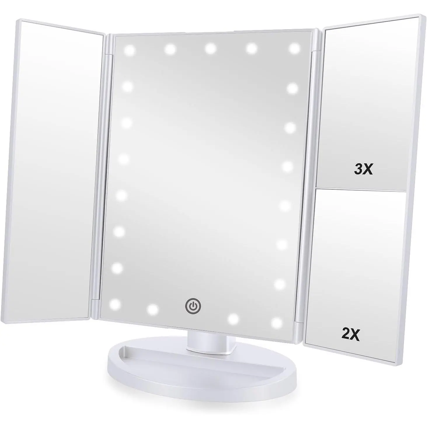 Tri-fold Lighted Vanity Makeup Mirror with 3x/2x Magnification,Light up Mirror for Makeup,Touch Screen 21 LEDs,180° Rotation Countertop Cosmetic Mirror,Gifts for Women Mom Teen Girls