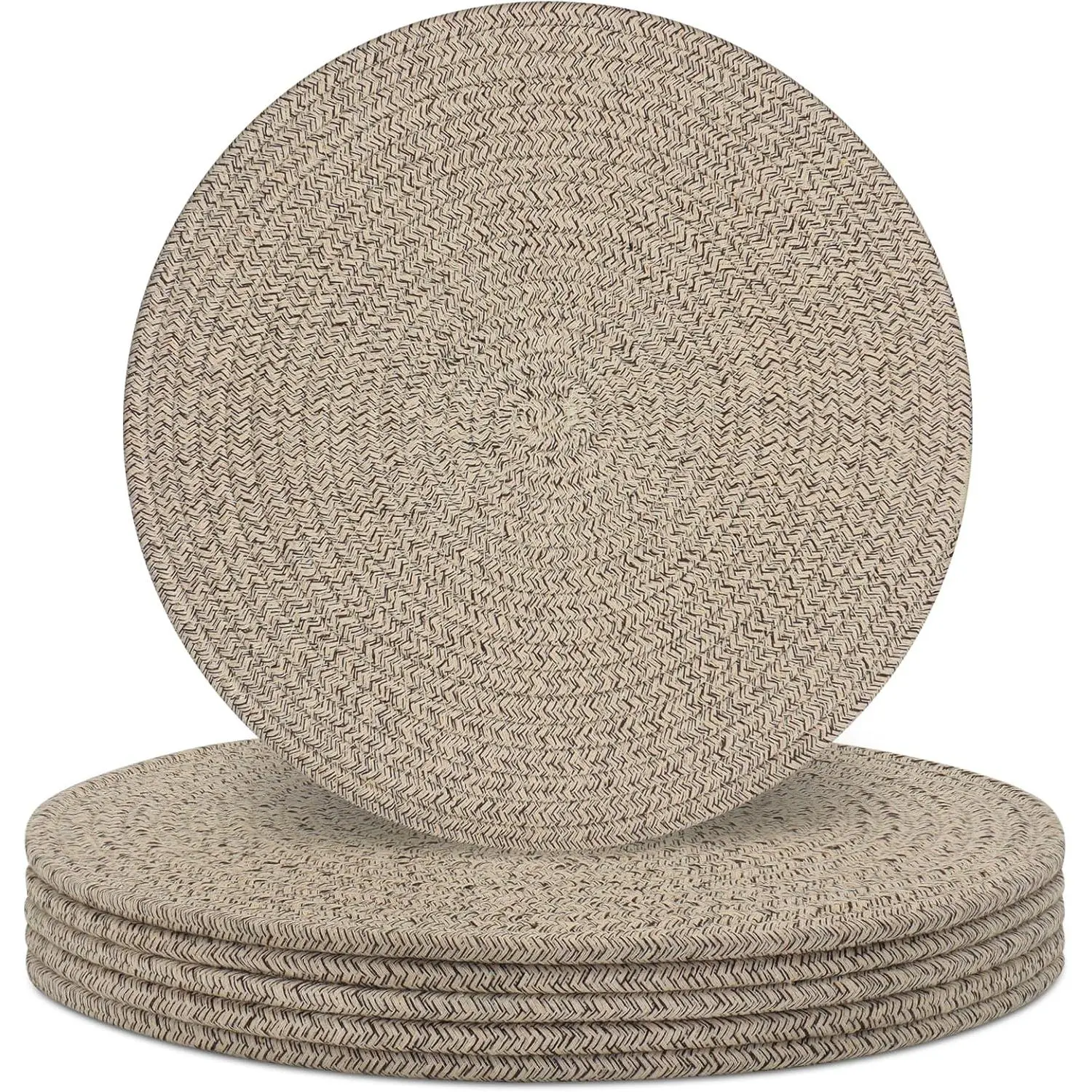 13-In Cotton Rope Woven Round Placemats Set of 6, Sturdy Classic Indoor Non-Slip Heat-Resistant Hot Pads & Coasters, Tableware Accessory for Farmhouse & Kitchen Table Decor (Brown), Shaped