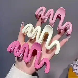 3pcs Cream Dopamine Color Wave Claw Clips for Women, Back of Head Hair Clips, Shark Clips, Ins Easy Hair Additions