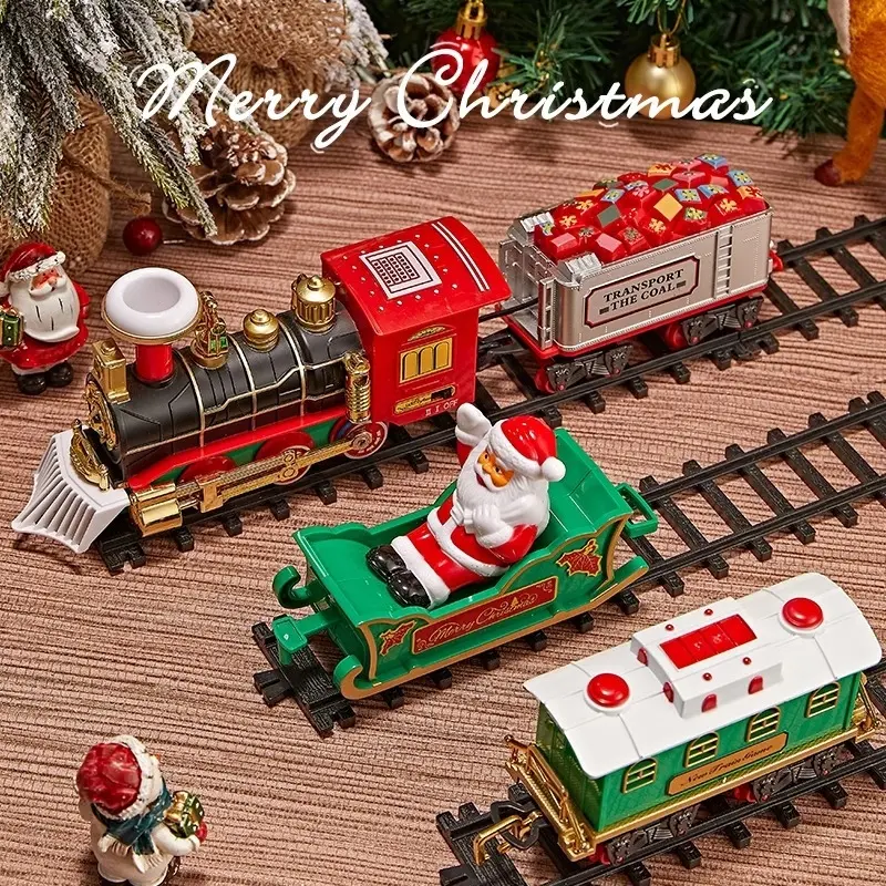Steam Train Christmas Track Set with Lights Sounds Smoke Hanging Ornament for Children's Holiday Decor
