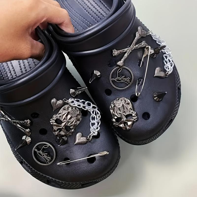 16pcs Punk Style Alloy Shoes Charms For Croc Clogs Sandals Decoration, Shoes DIY Accessories For Women & Men Footwear Comfort