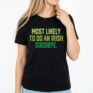 "Irish Farewell Funny Humorous St Patricks Day Drinking Party Pub Crawl Neon Green Text Slainte Costume Irish Blessing Graphic Tee" Graphic Unisex Tee |   All-Season Breathable Top