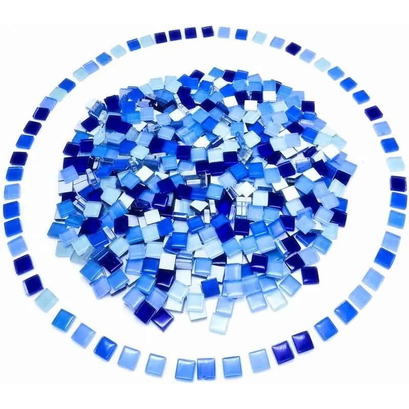 500G/ 1.1LB Bulk  Mosaic Tiles,  Color Opaque Mosaic Glass Crafts Supplies  Crafts for DIY Picture Coaster  Kitchen Bathroom Mosaic Decoration(0.4x0.4 inch,Blue Series)